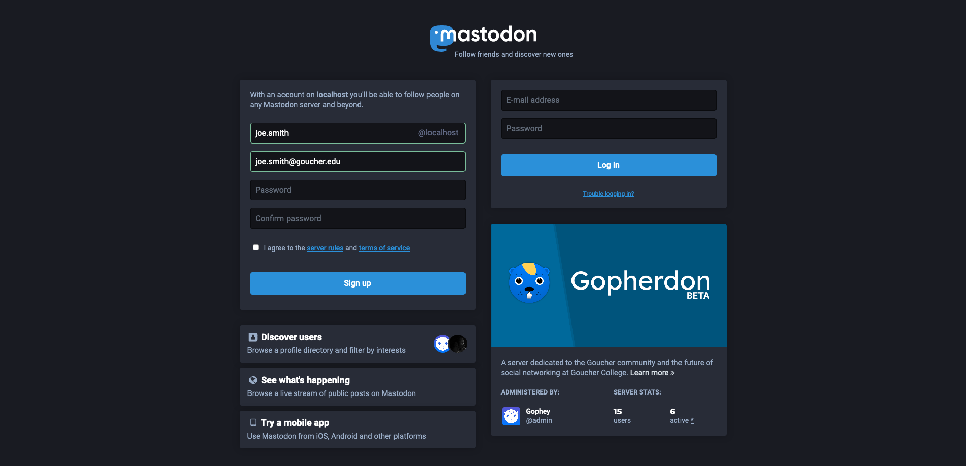 Mastodon's registration page