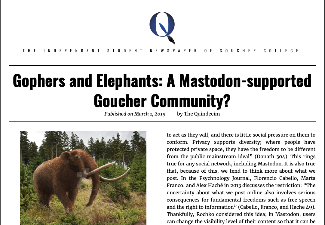 `Gophers and Elephants: A Mastodon-supported Goucher Community?